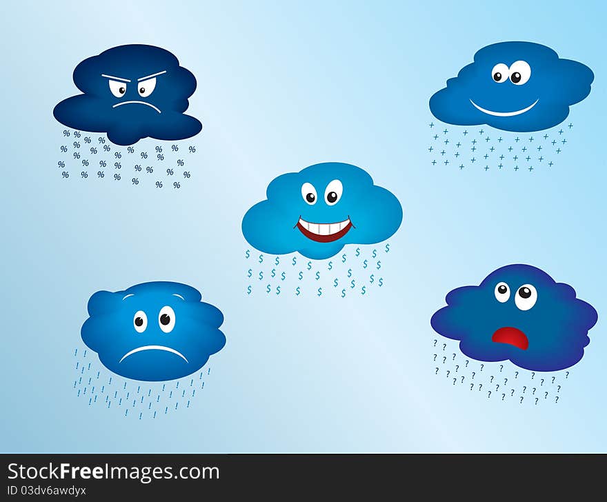 Blue sky background with clouds, who laugh cry, smile and wonder