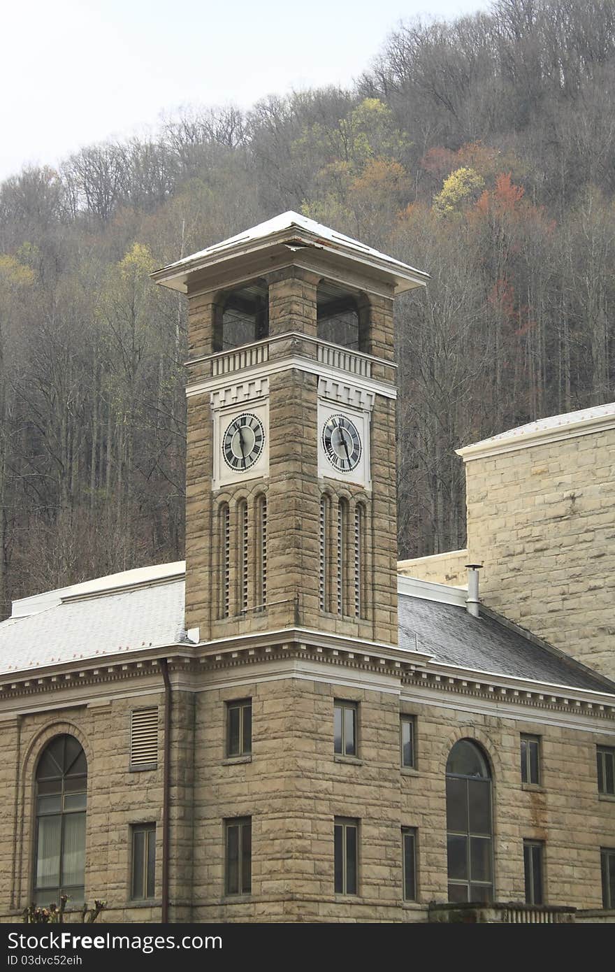 Stone clock tower on the courthouse