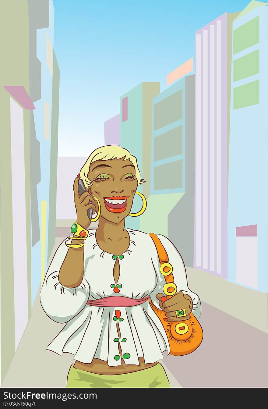 Laughing Lady With Mobile