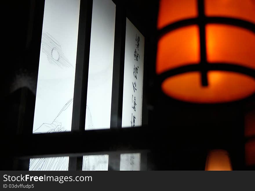 Lantern in a Japanese restaurant near the entrance. Lantern in a Japanese restaurant near the entrance