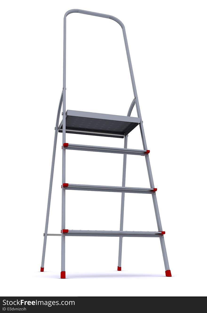 Metal stepladder on a white background. 3d rendering