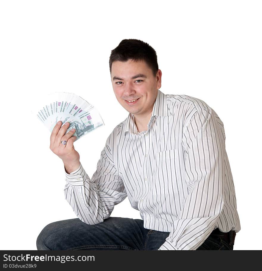 Happy young man holding a money