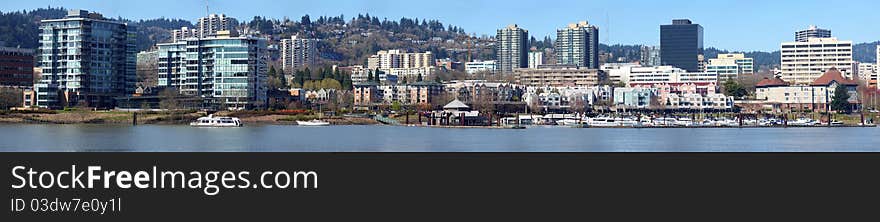 A panorama of the downtown marina and condominiums in Portland OR. A panorama of the downtown marina and condominiums in Portland OR.