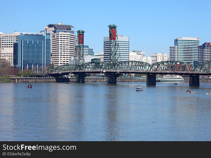 Portland OR., skyline & fishermen on the Willamett