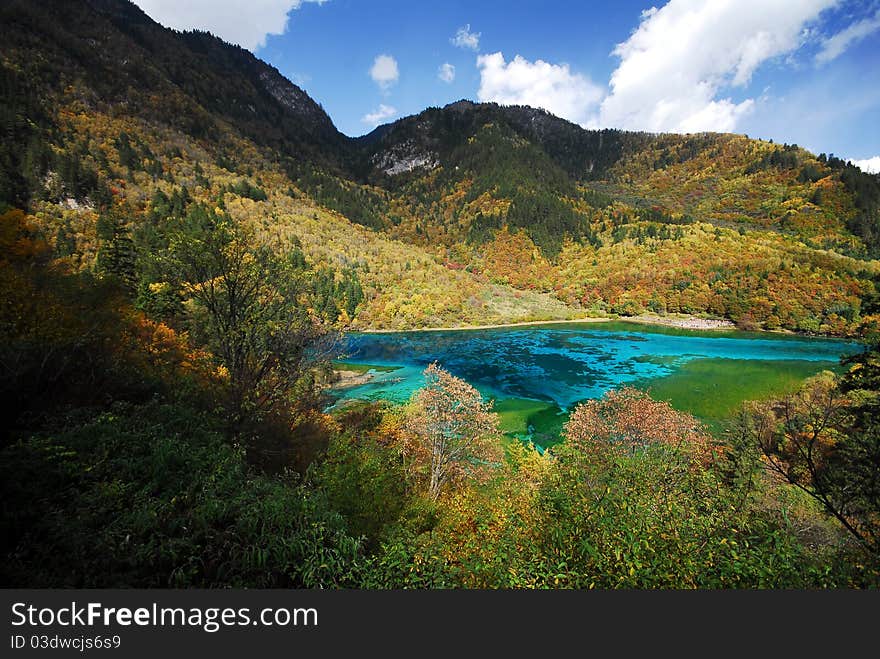 The most colorful lake in Jiuzhai Valley Sichuan China. The most colorful lake in Jiuzhai Valley Sichuan China