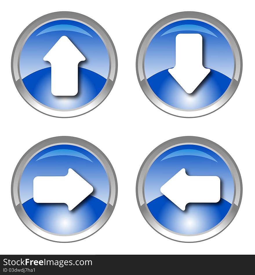 Four blue shiny arrow icons