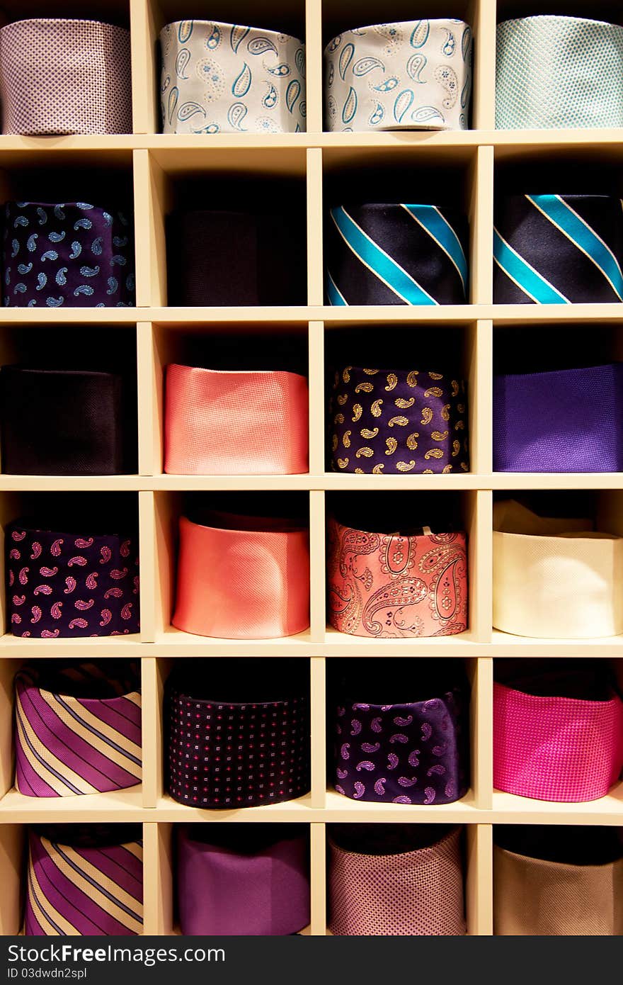 Neck ties in a display in a shop