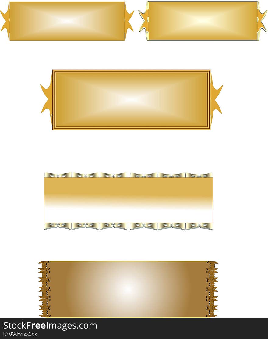 Metal name tabs in 3d on white in gold. Metal name tabs in 3d on white in gold