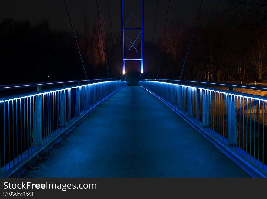 Night shot of a blue lightened bridge. Night shot of a blue lightened bridge