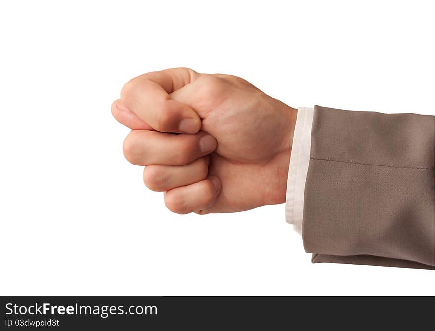 Male hand in a business suit rejection gesture  isolated on white. Male hand in a business suit rejection gesture  isolated on white