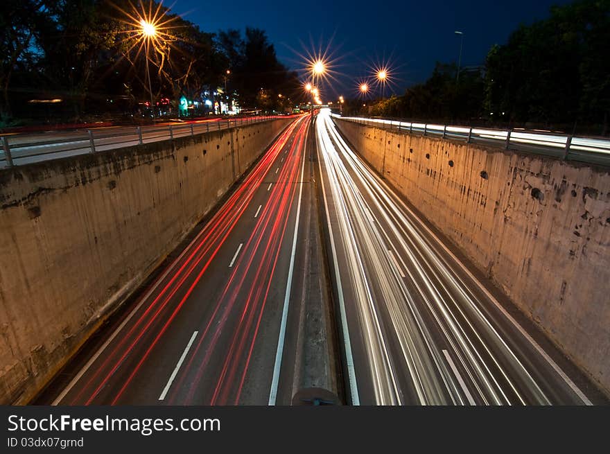 Light trails at nightfall