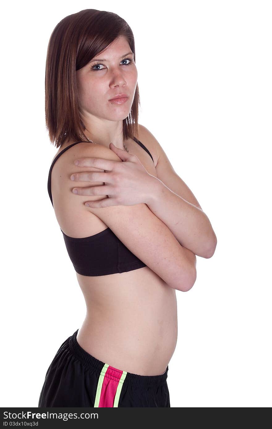 A girl is warming up before working out. A girl is warming up before working out.