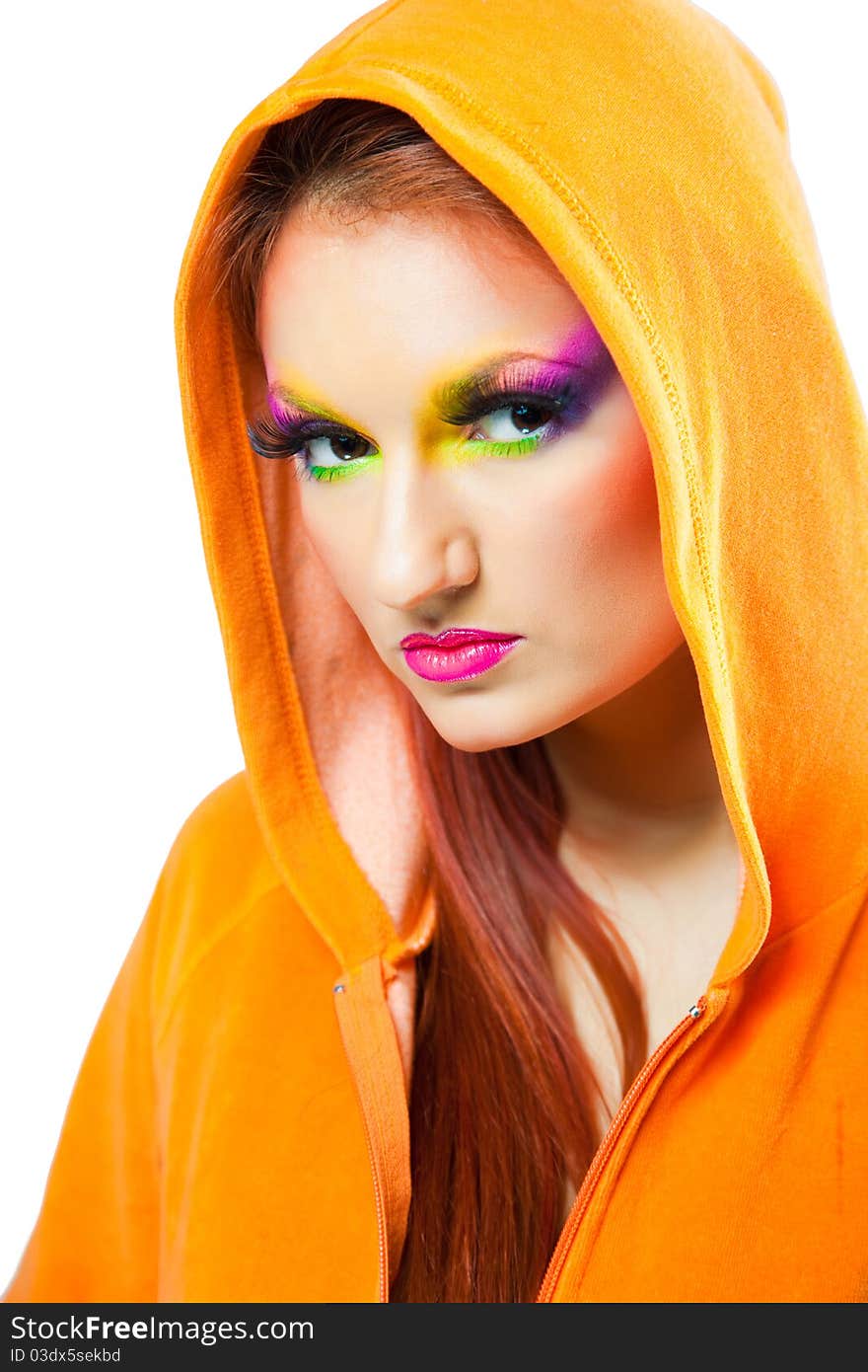 girl withorange hood on isolated white