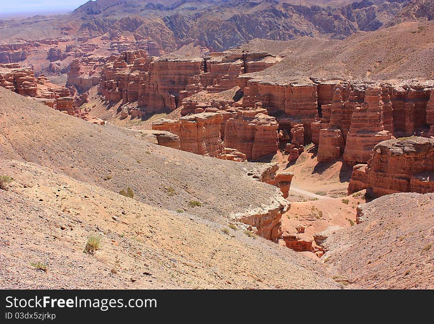 Sunny day at Charyn canyon in Kazakhstan