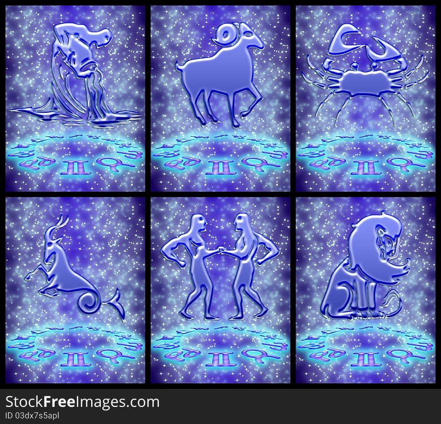 Six signs of the zodiac on a black background. easy clipping. Six signs of the zodiac on a black background. easy clipping