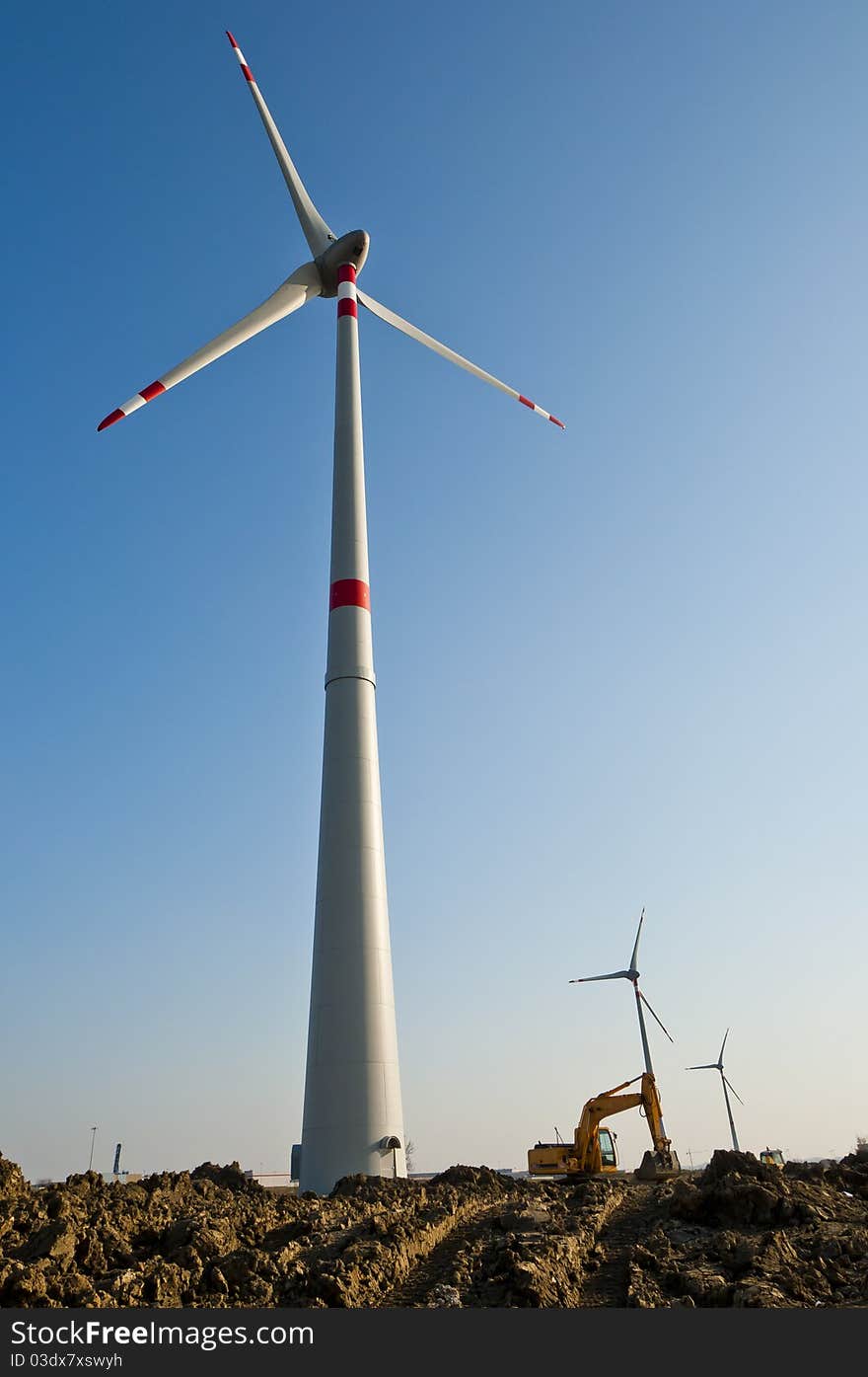 Wind power plant under construction. Wind power plant under construction