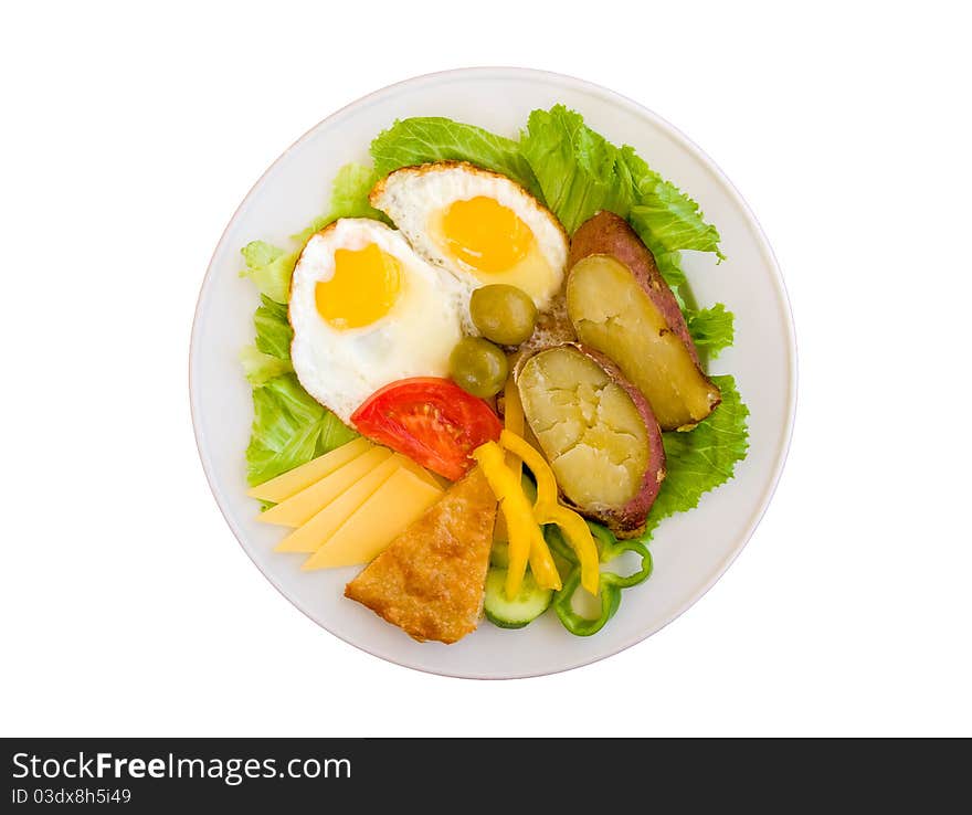 Breakfast in a plate isolated on white background. Breakfast in a plate isolated on white background