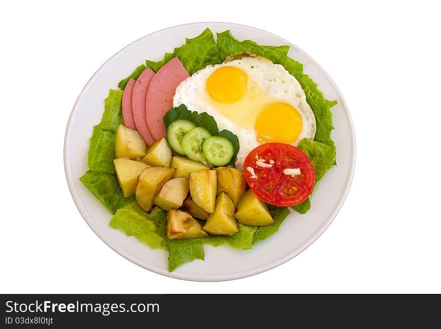 Breakfast in a plate isolated on white background. Breakfast in a plate isolated on white background