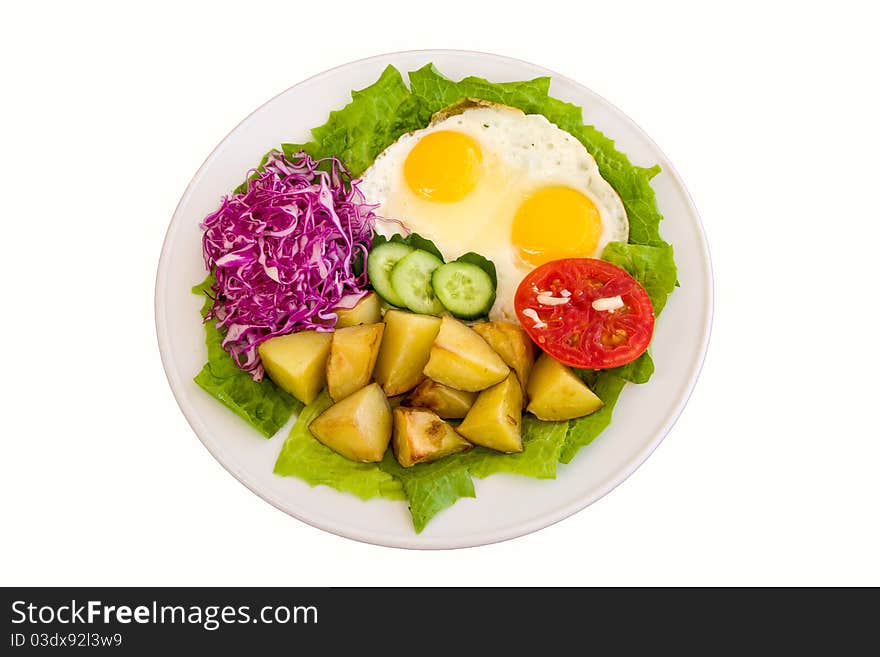 Breakfast in a plate isolated on white background