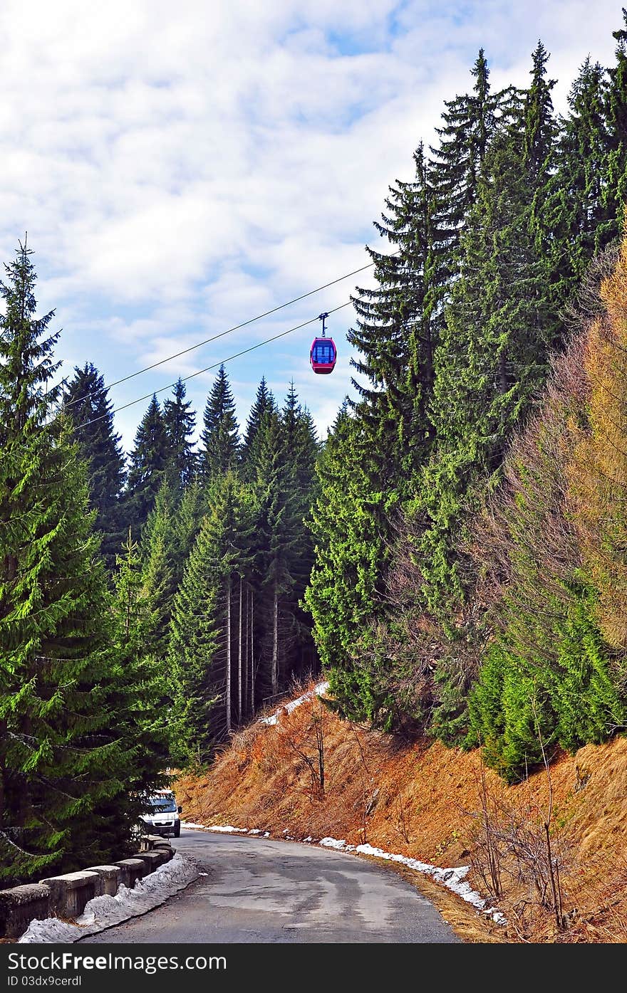 Chair lift transport on mountain top. Chair lift transport on mountain top