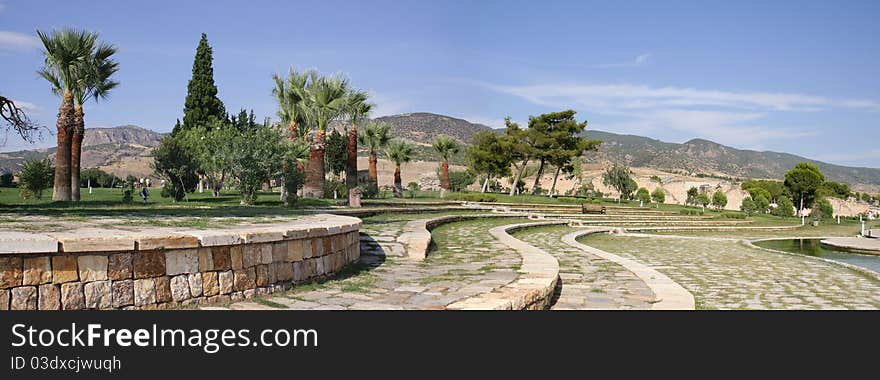 Park between Pamukkale and Hierapollis, Turkey - panoramic view. Park between Pamukkale and Hierapollis, Turkey - panoramic view