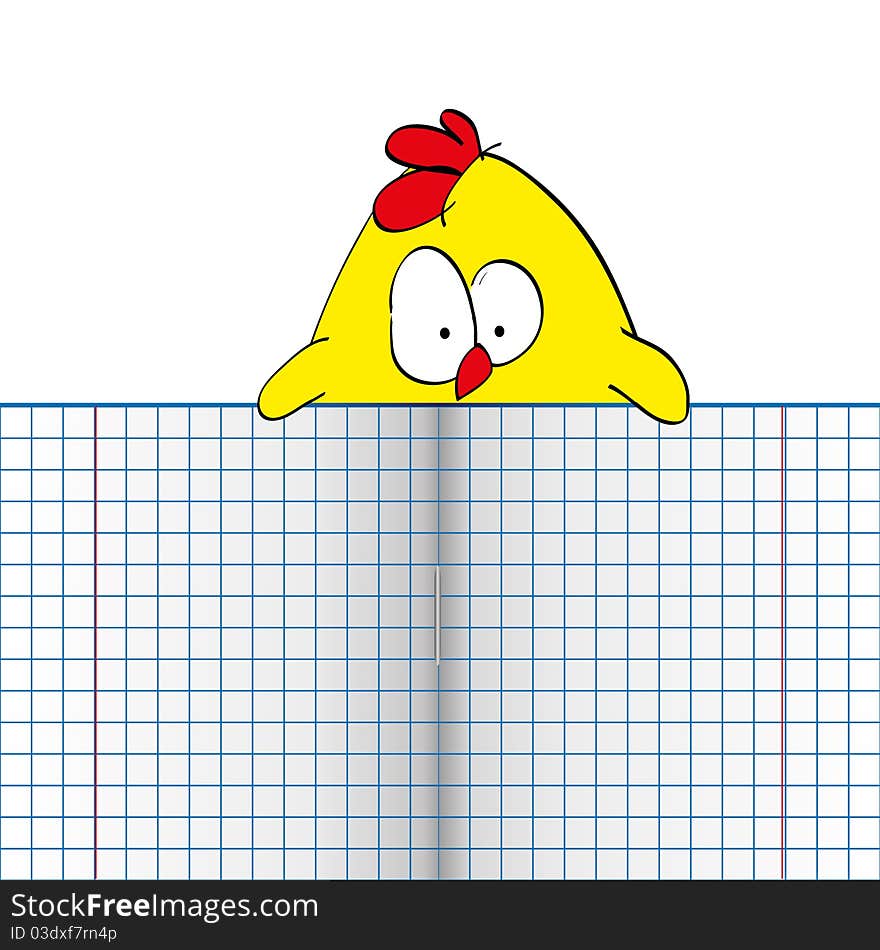 Chicken with copybook. Place for your text.