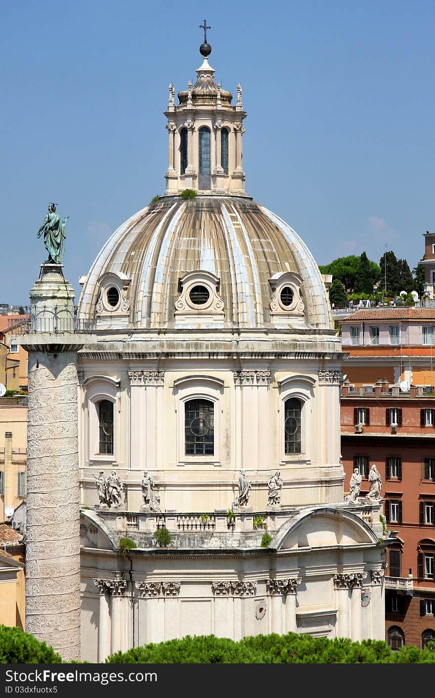 Traian column and Santa Maria di Loreto in Rome, Italy