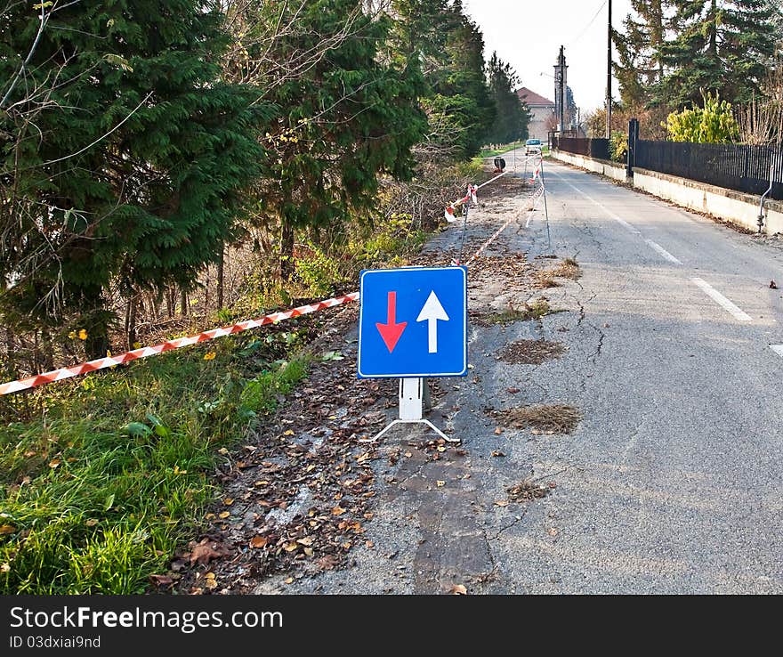 Landslide of a rural road, in Italy. Landslide of a rural road, in Italy