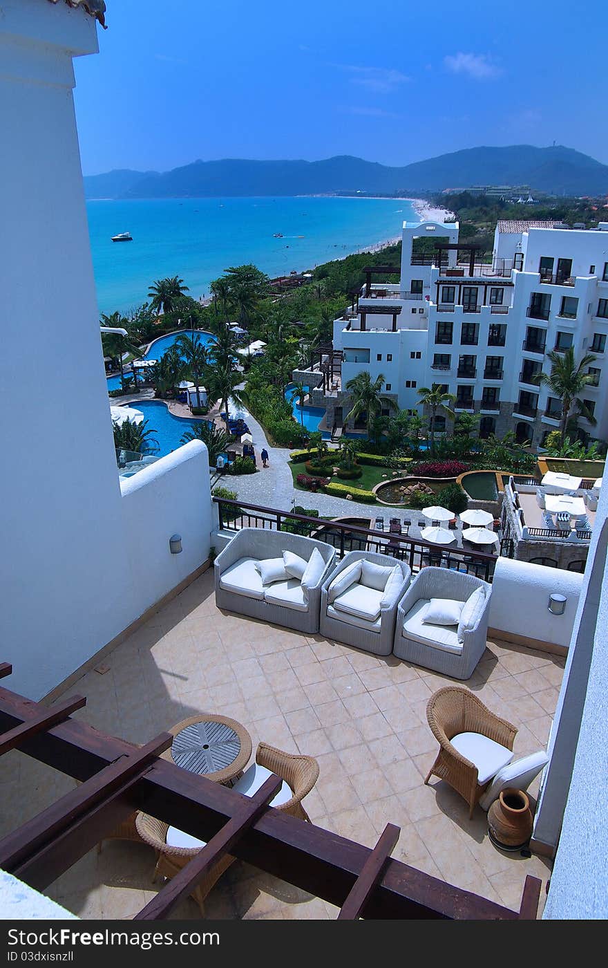 See Yalong bay from roof of Aegean Conifer Resort in Sanya