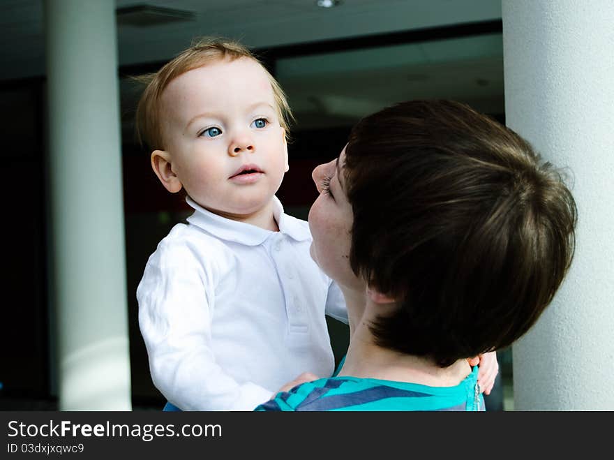 Young mother with her 1 year son. Young mother with her 1 year son