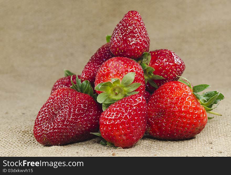 Lot of strawberries on burlap