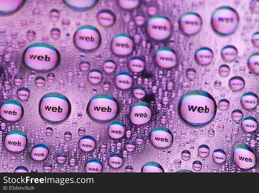 The word web in water drops. Close-up of studo shot.Internet symbols are very popular and they are recognisable all over the world. The word web in water drops. Close-up of studo shot.Internet symbols are very popular and they are recognisable all over the world.