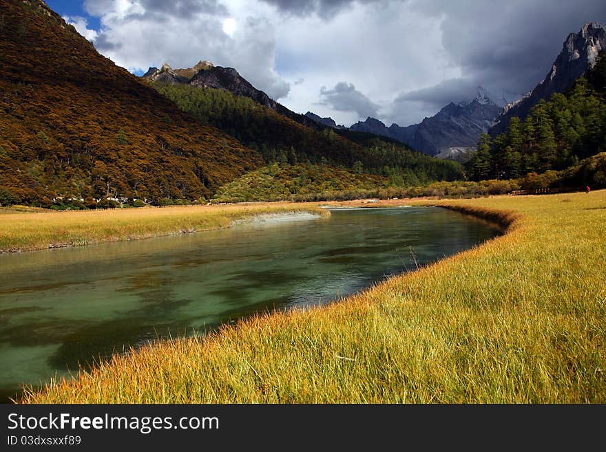 Beautiful mountain valley in autumn