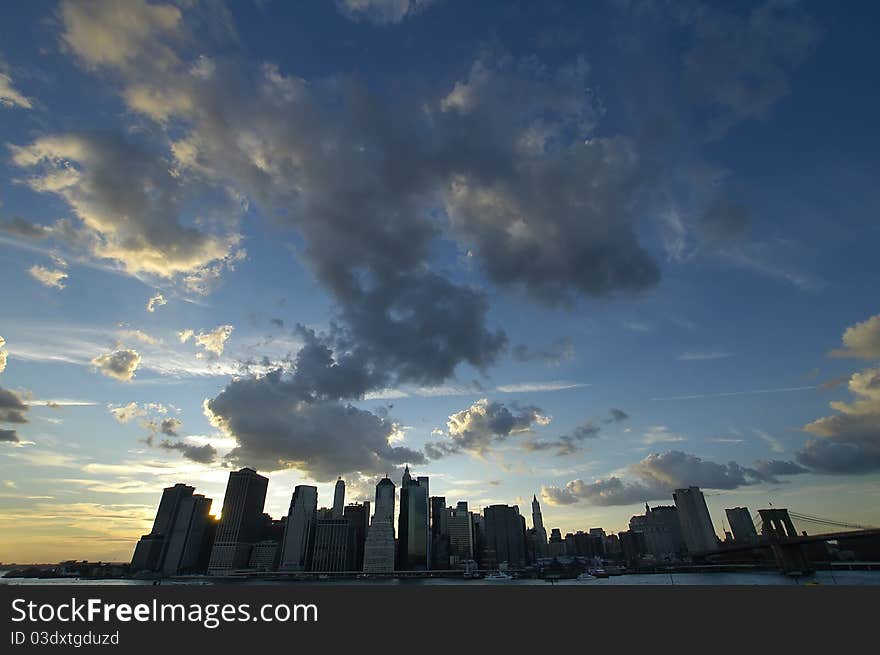 Buildings on Lower Manhattan, wide angle lens photo