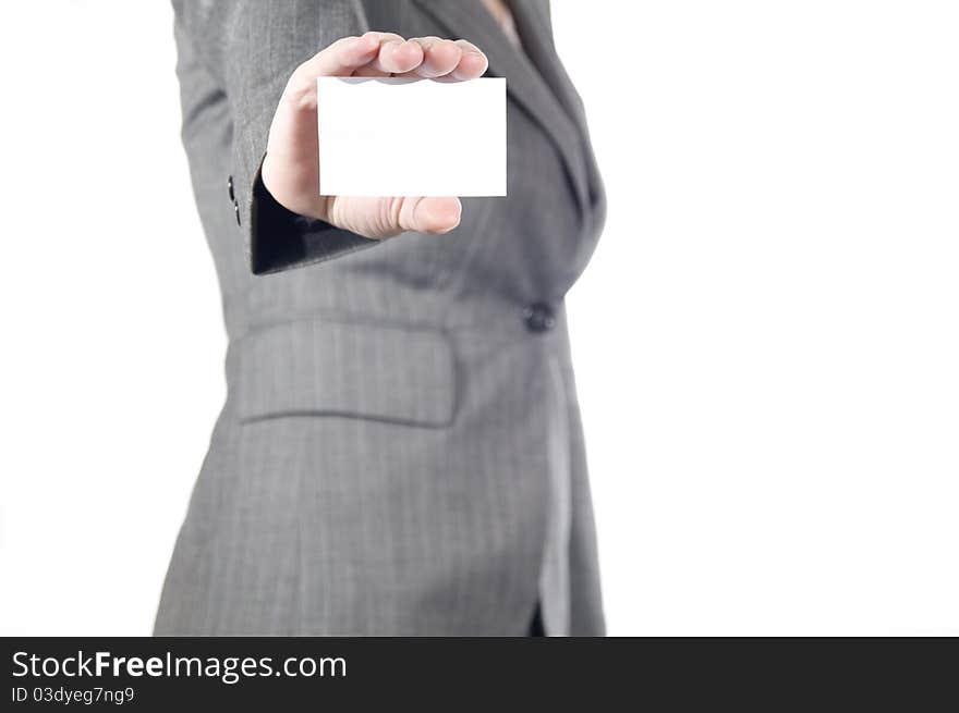 The young businesswoman hold the business card in the hand