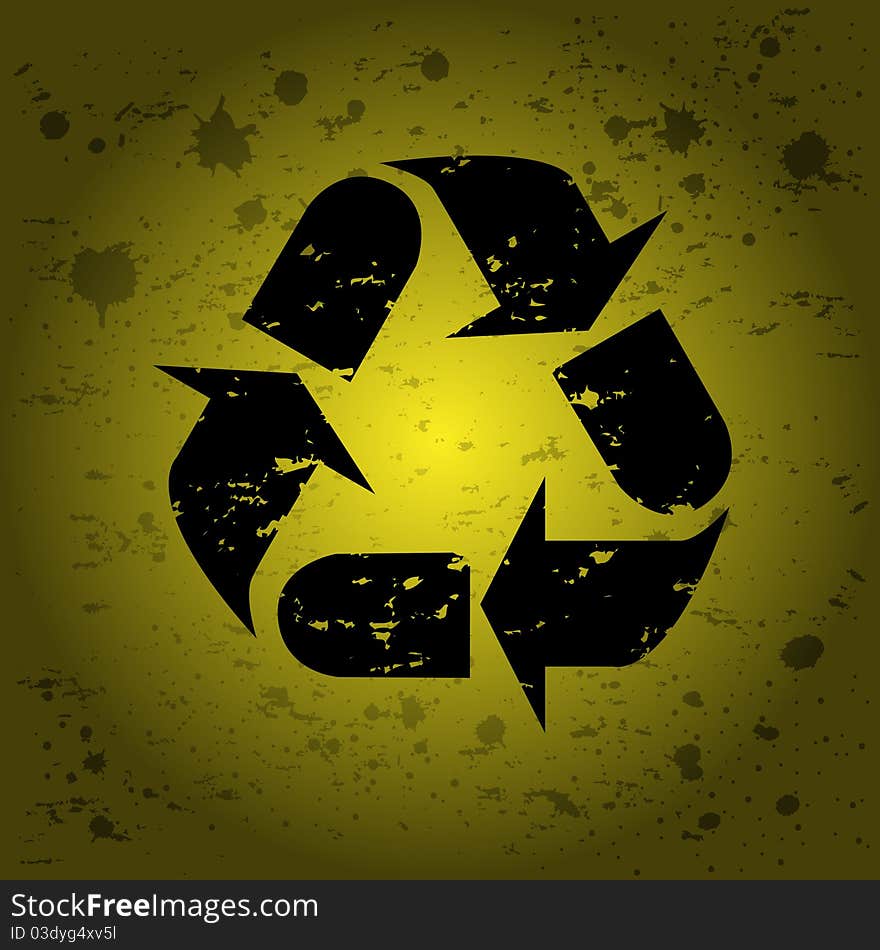 Black recycling stamp on yellow grunge background. Black recycling stamp on yellow grunge background