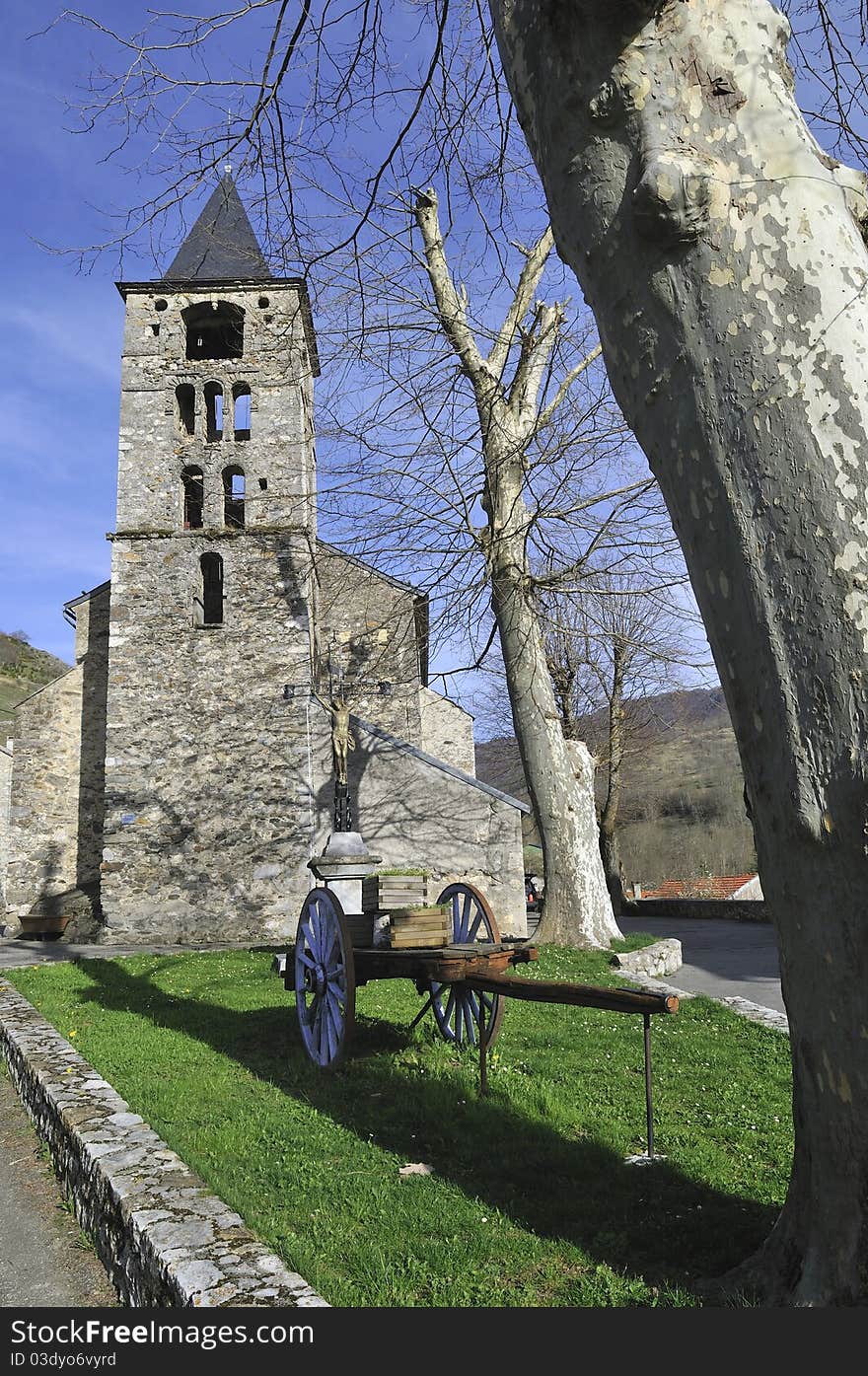 View of the old chapel in Caussou, Ariege, France. View of the old chapel in Caussou, Ariege, France