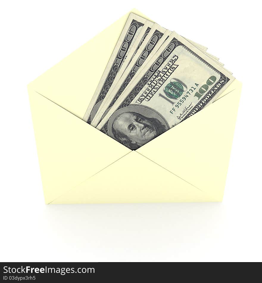 Dollars sign in envelope over white background