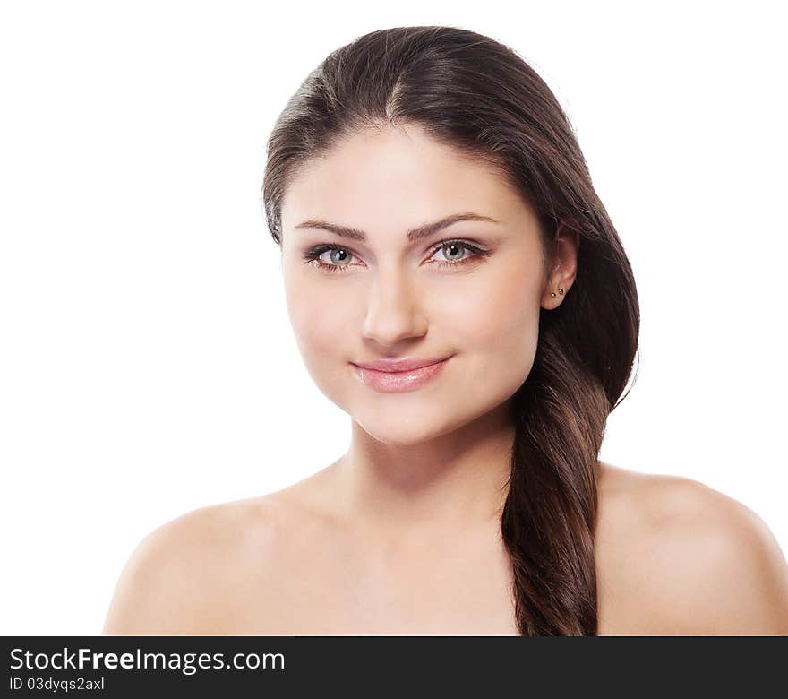 Attractive smiling woman portrait on white background. Attractive smiling woman portrait on white background