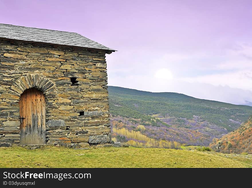 Old house in the north of Spain in the morning.