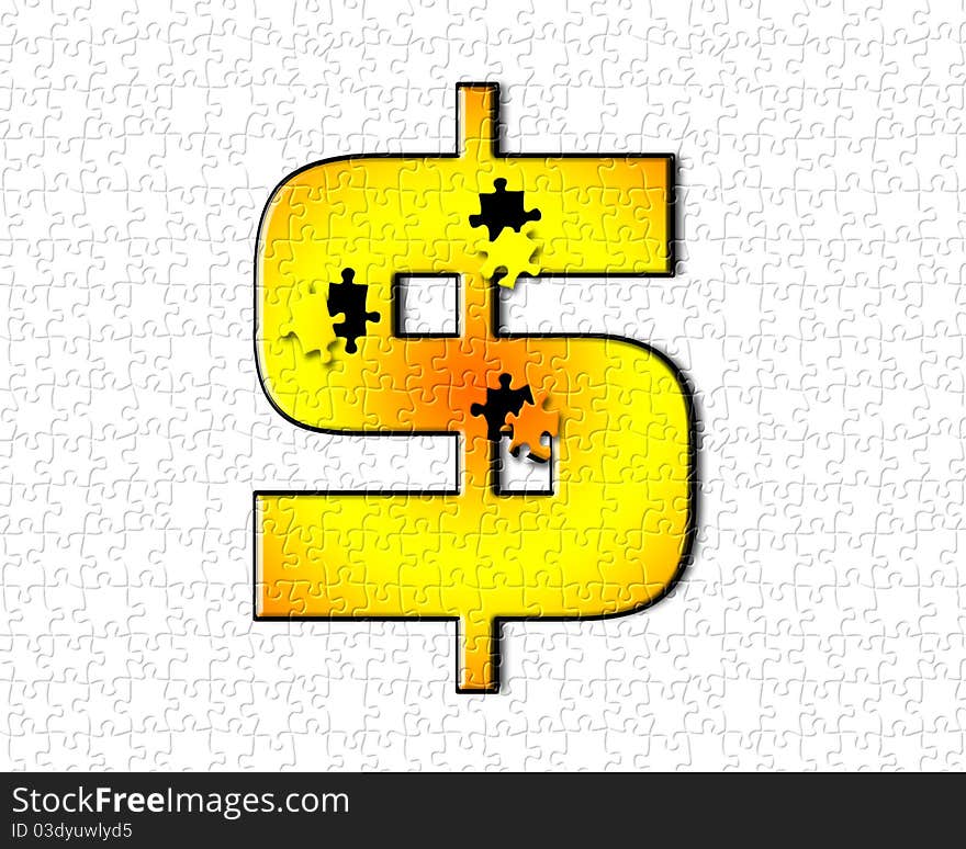 Gold dollar symbol as puzzle. Gold dollar symbol as puzzle