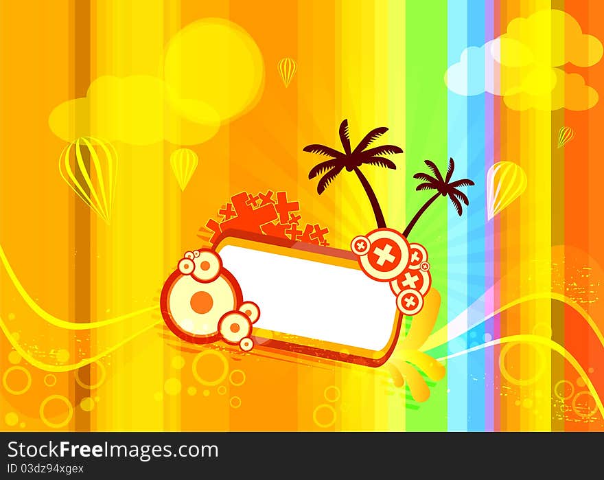 Solar illustration with palm trees on a striped background. Solar illustration with palm trees on a striped background