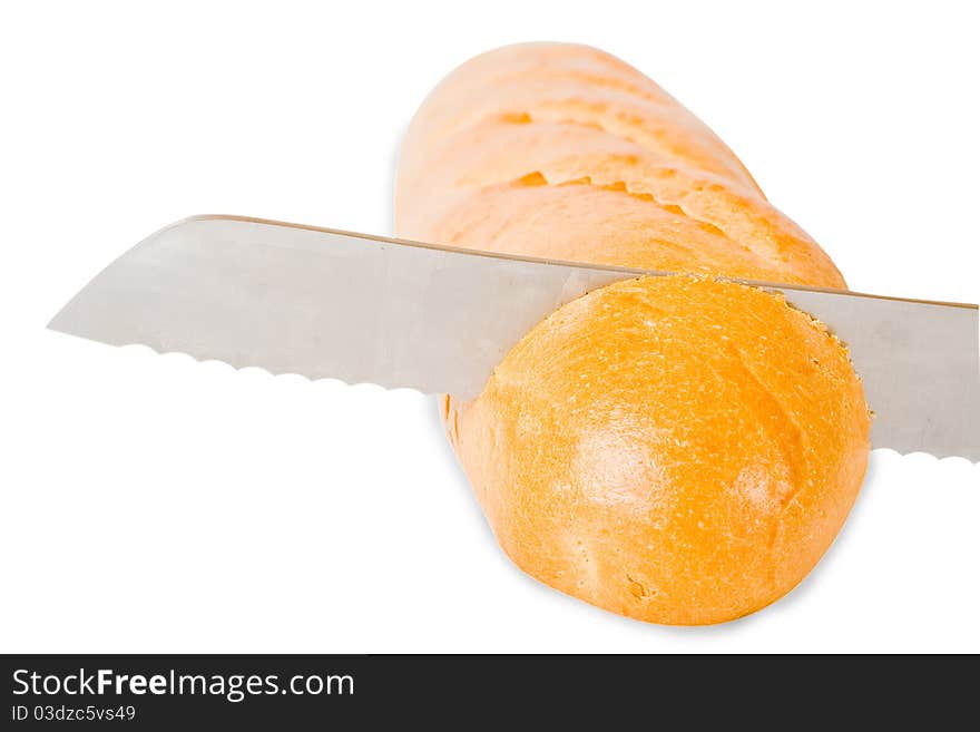 Knife cuts bread