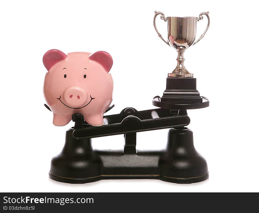 Piggy bank out weighing trophy studio cutout