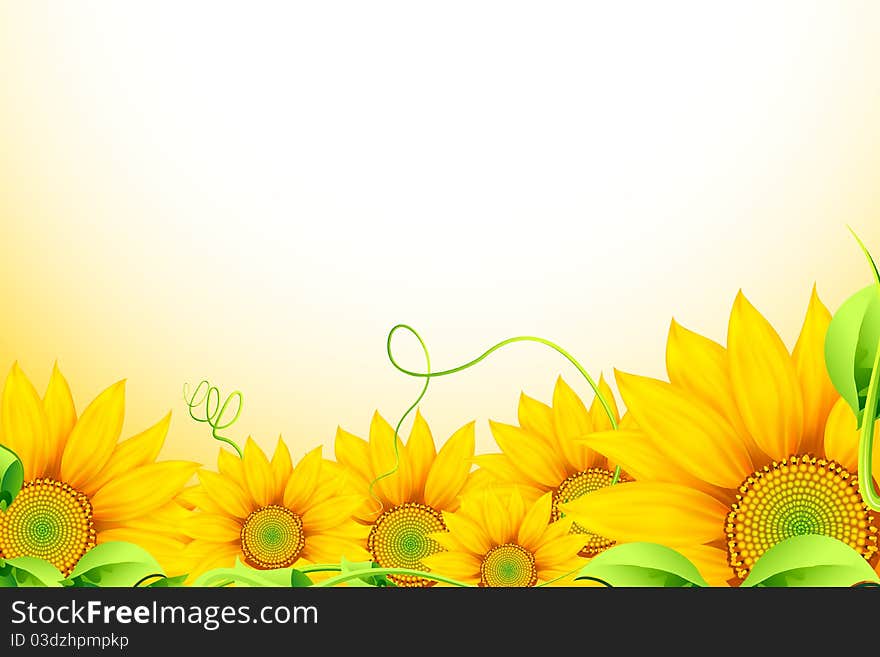 Illustration of bunch of sunflowers on abstract background. Illustration of bunch of sunflowers on abstract background