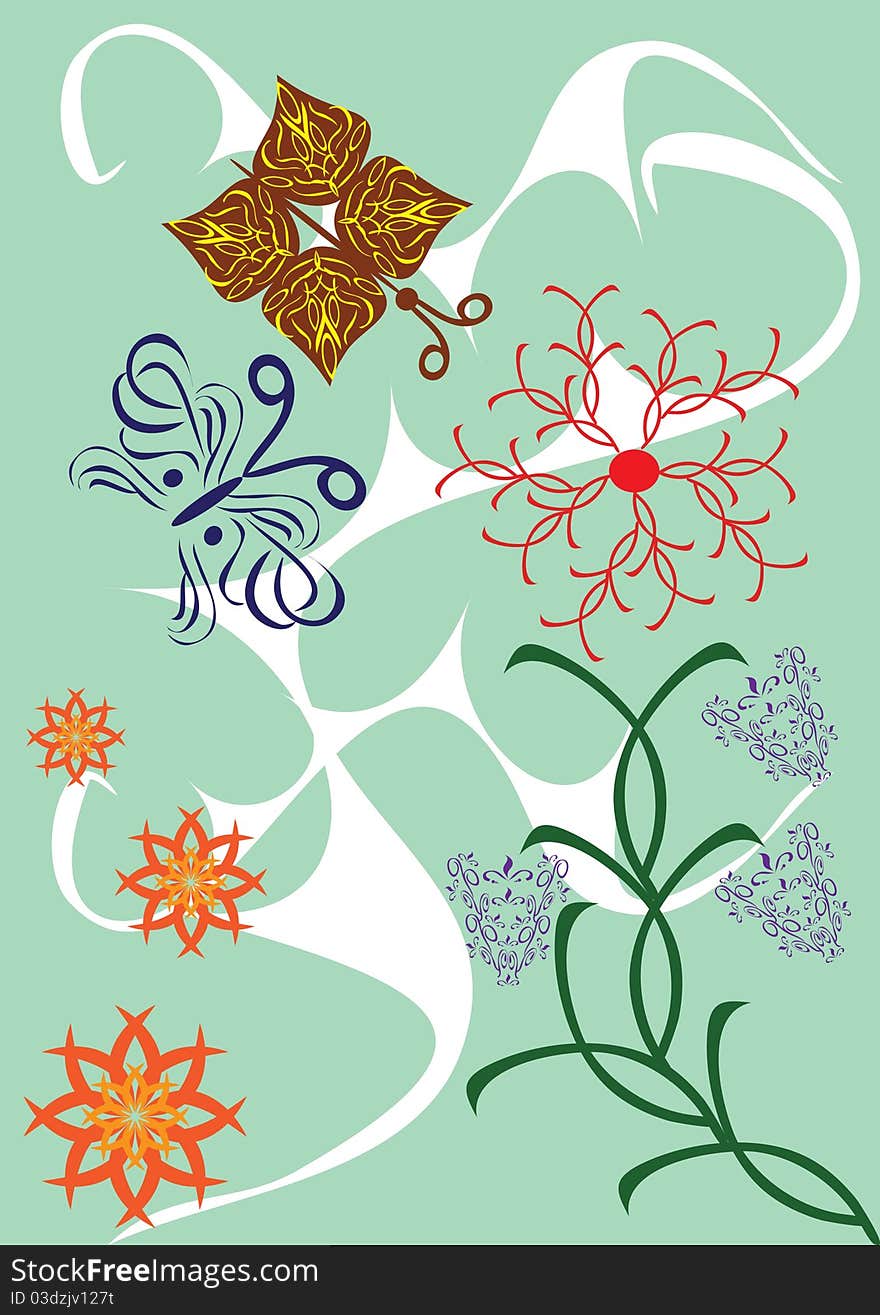 Abstract floral ornament on green. Illustration.