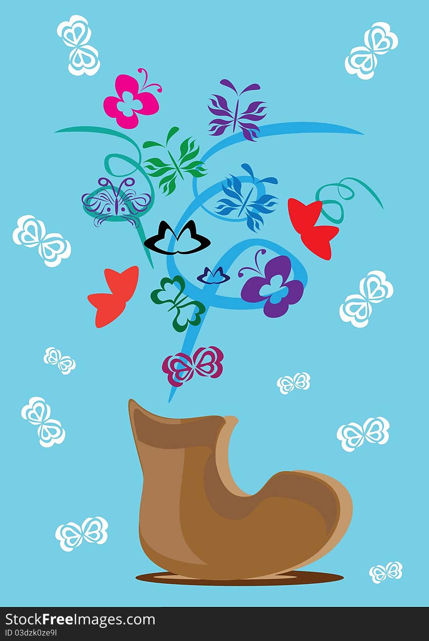 Bunch of flowers in a boot. Illustration