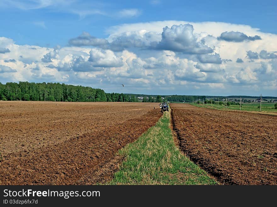 Plowing the land. Agricultural work.