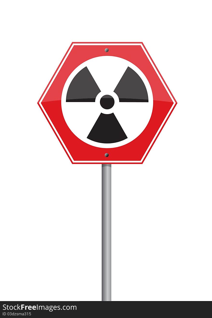 A warning  nuclear on red Road sign. A warning  nuclear on red Road sign