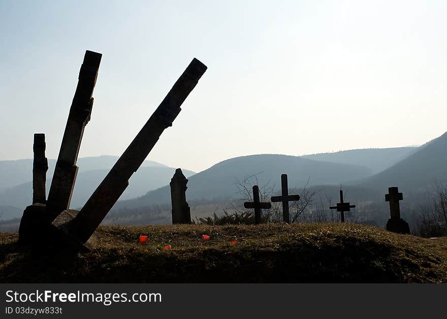 Old tombs at the sunset